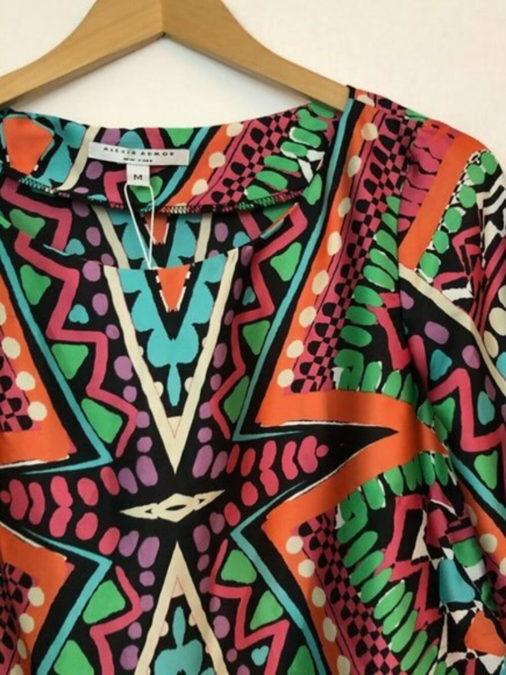 NEW NWT ALEXIA ADMOR 3/4 Sleeve Chemise Dress Pink Blue Orange Aztec Boho Slip M - Picture 3 of 10